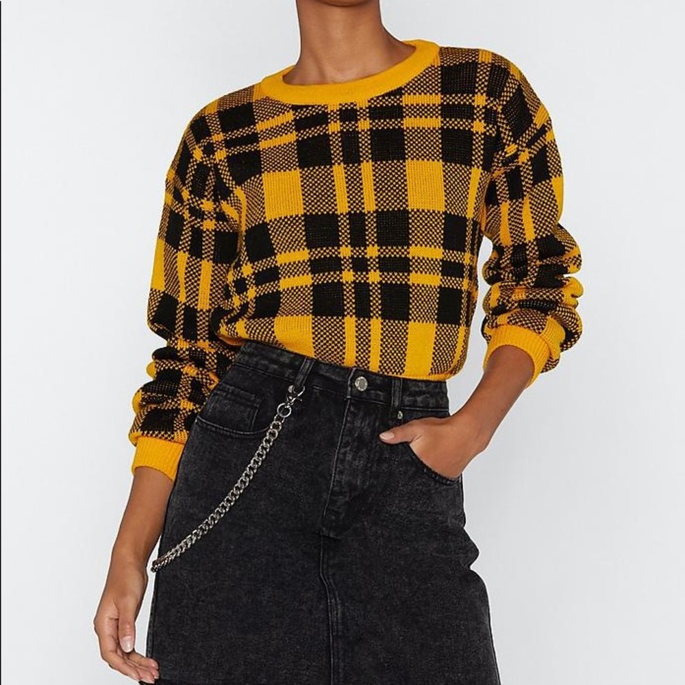 Yellow plaid cropped sweater